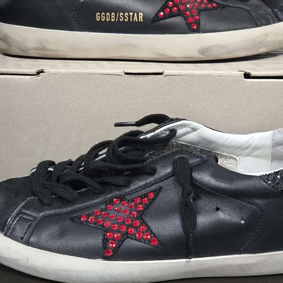 Golden Goose Black Sneakers with Red Star and Glitter Heel - Picture 2 of 4